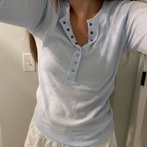 AERIE blue long sleeve waffle henley tee